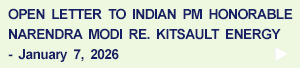 Open Letter to India PM Modi re. Kitsault Energy Partnership, January 7, 2026